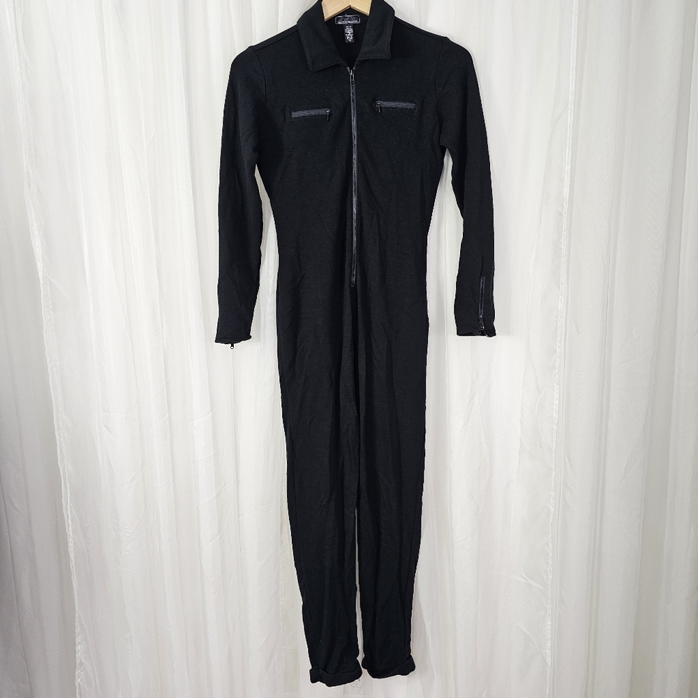 Banana Republic black Onesie jumpsuit zip front zip cuff rolled hems Size XS